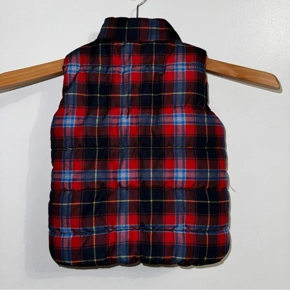Tommy Hilfiger Vest 18M Baby Red Blue Plaid Full Zip Puffer Pockets Kids Toddler - Picture 3 of 8